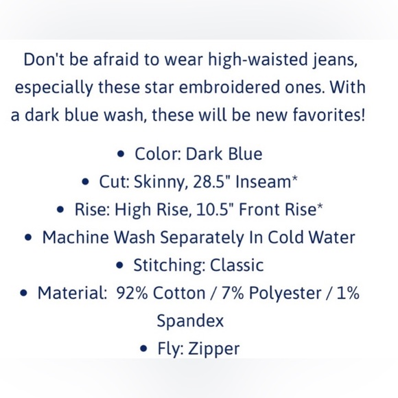 JUDY BLUE NWT STAR EMBROIDERY HIGH RISE SKINNY PANTS SIZE 15/32 - Picture 6 of 6